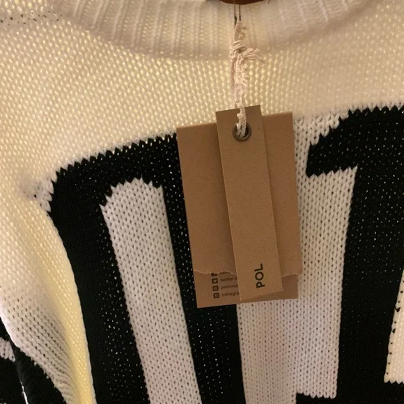 (NWT) POL Crochet Knit Sweater 01 Graphic Oversized One Size - Picture 2 of 3